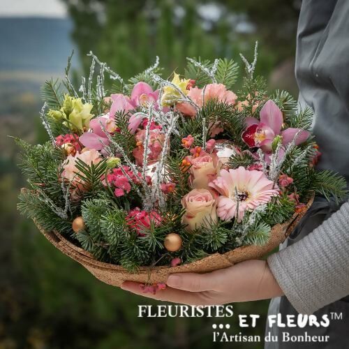 Centre de table Noël rose et cuivre